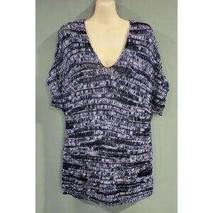 Eileen Fisher Variegated Cap Sleeve V-Neck Sweater, Blues, Size L‎